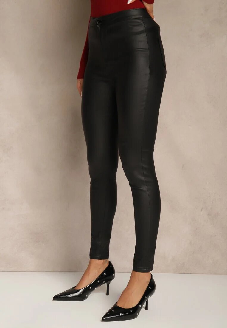 daysie Pantaloni Negri din Piele Ecologică cu Croială Skinny Sonowa