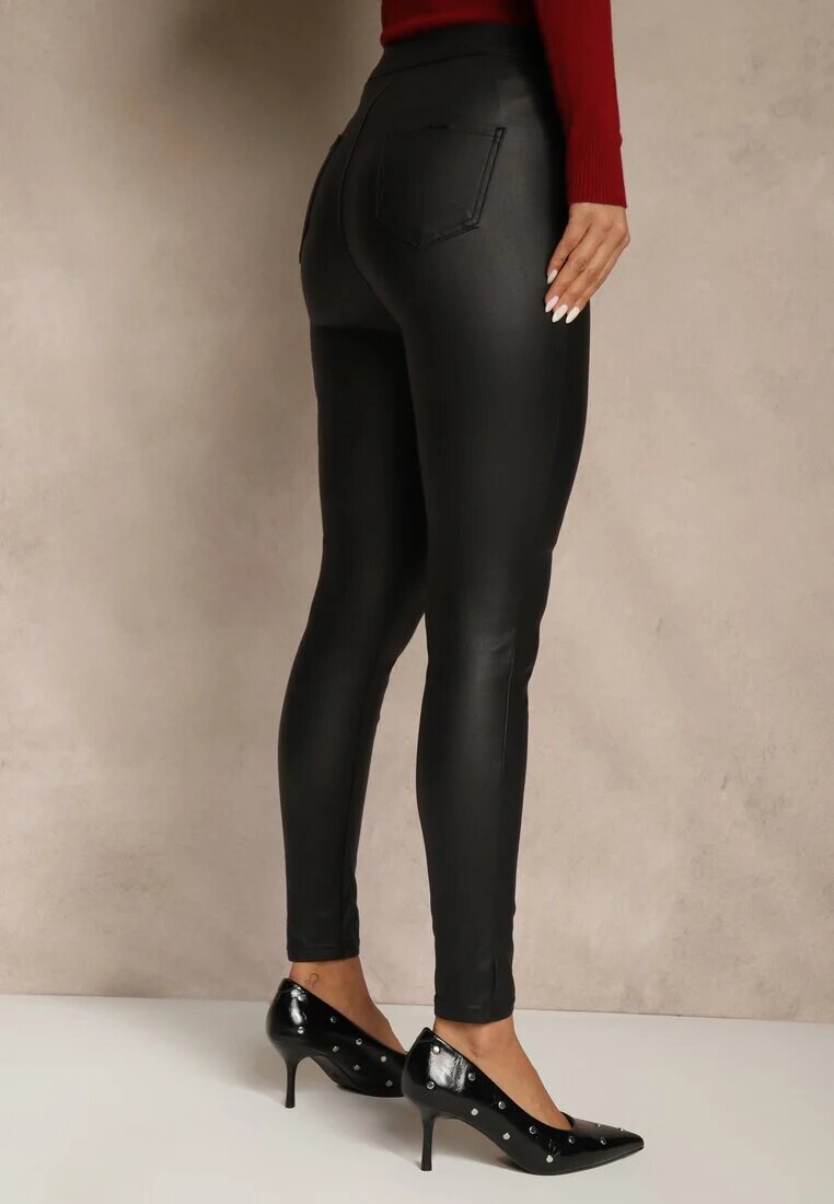 daysie Pantaloni Negri din Piele Ecologică cu Croială Skinny Sonowa