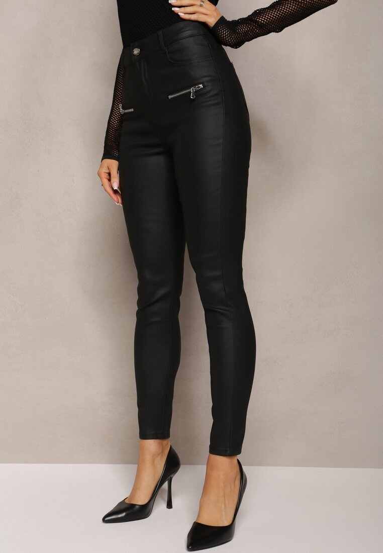 daysie Pantaloni Negri Skinny din imitație de piele Decorați cu fermoare Finarindra