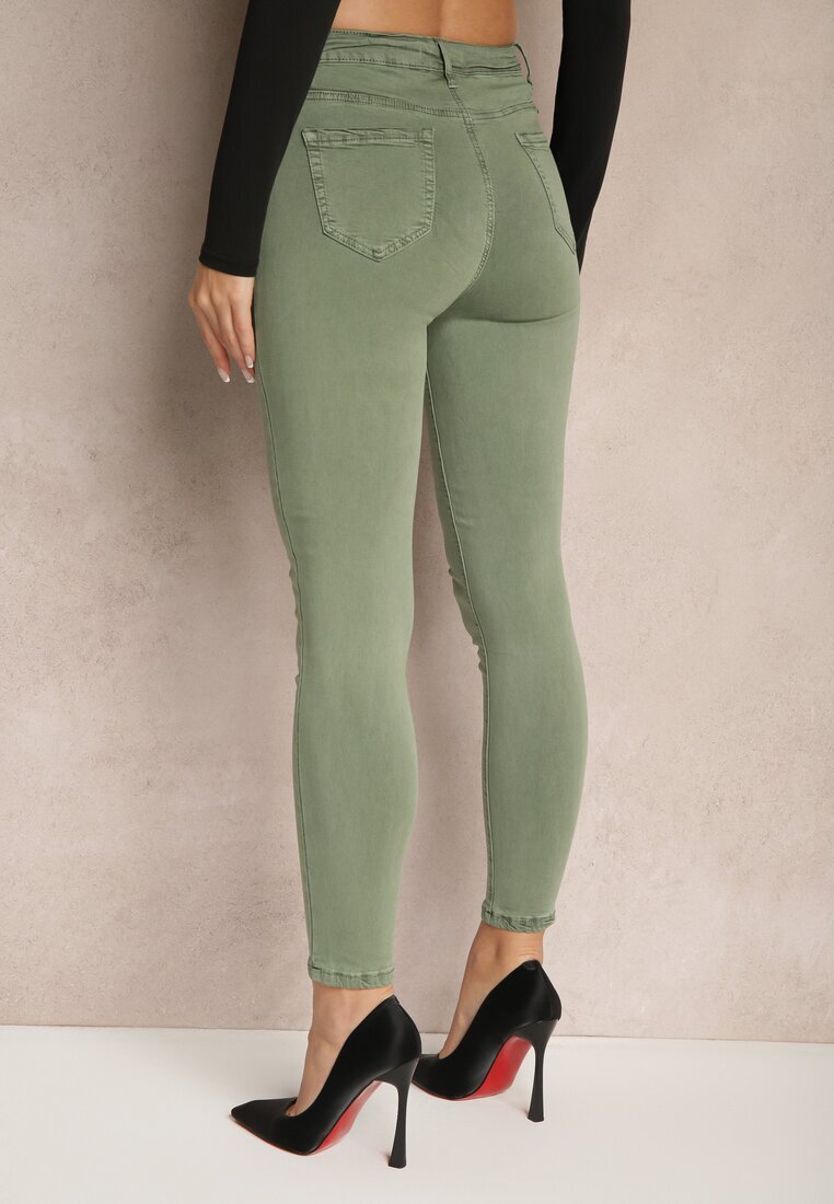 daysie Pantaloni skinny verde închis cu talie înaltă și eșarfă decorativă Hyadia