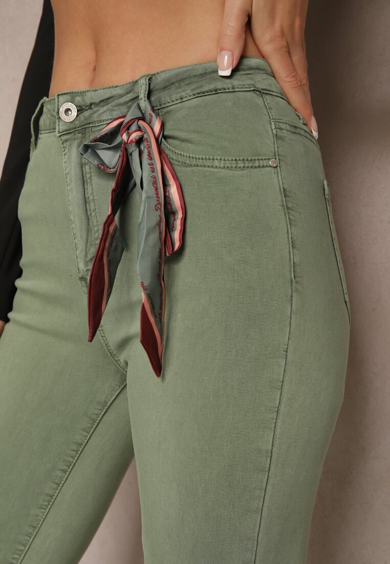 daysie Pantaloni skinny verde închis cu talie înaltă și eșarfă decorativă Hyadia