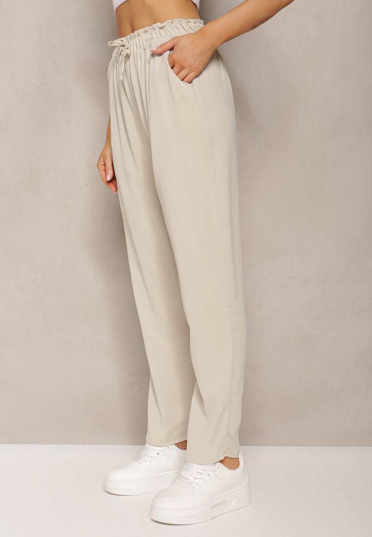 dbt fashion Pantaloni Bej deschis cu Talie Regulară cu Elastic și Șnur în Talie Cerinda