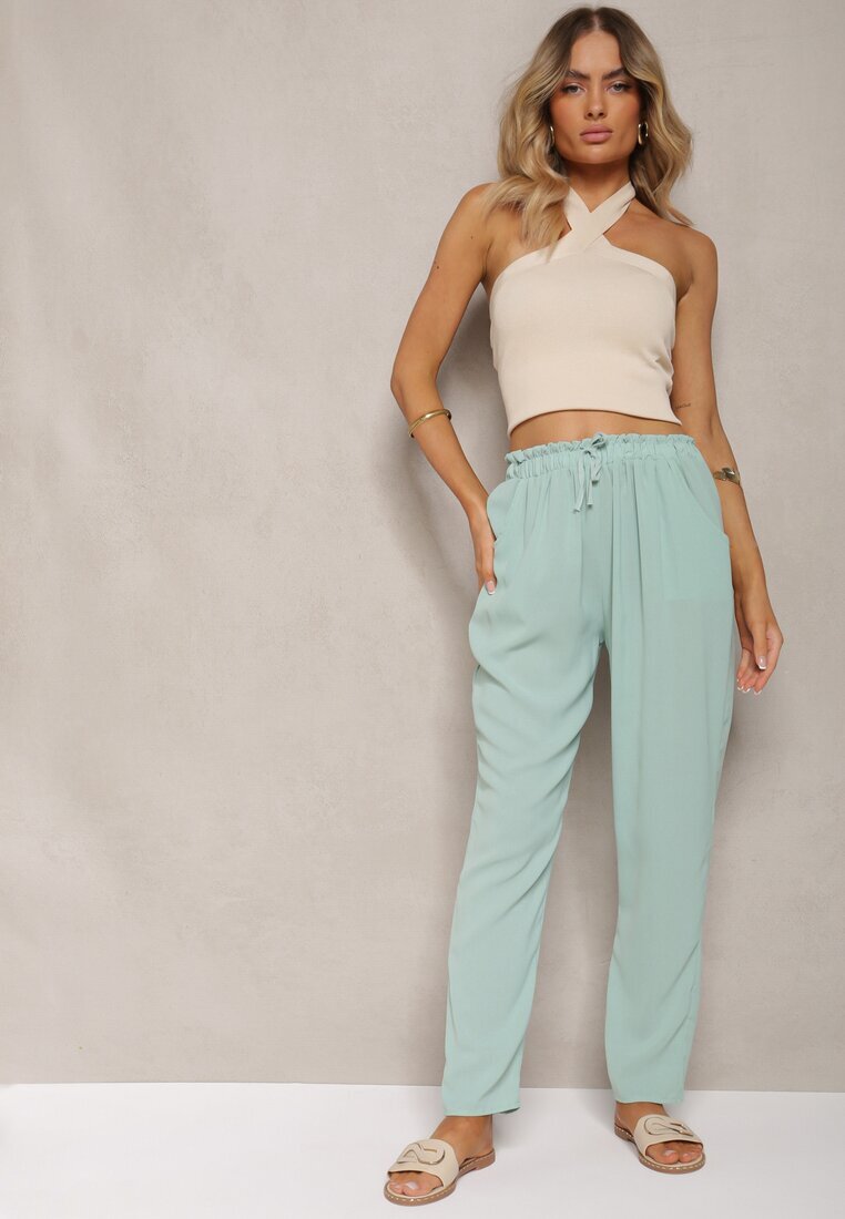 dbt fashion Pantaloni Verde deschis cu talie normală cu elastic și șnur în talie Cerinda
