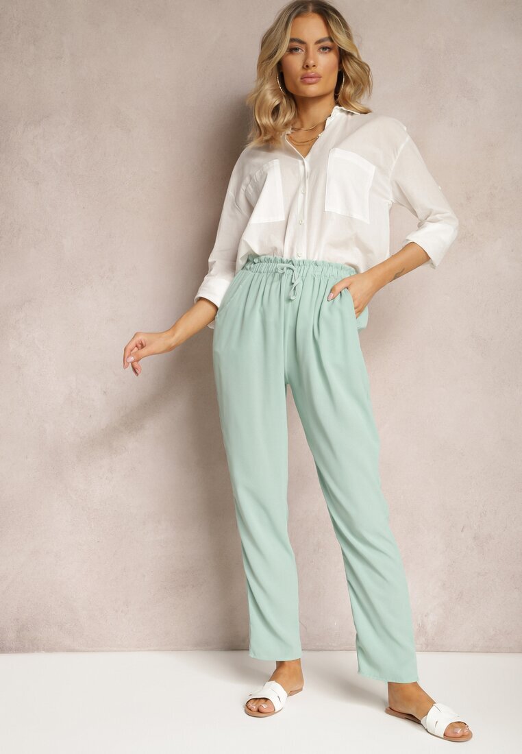 dbt fashion Pantaloni Verde deschis cu talie normală cu elastic și șnur în talie Cerinda