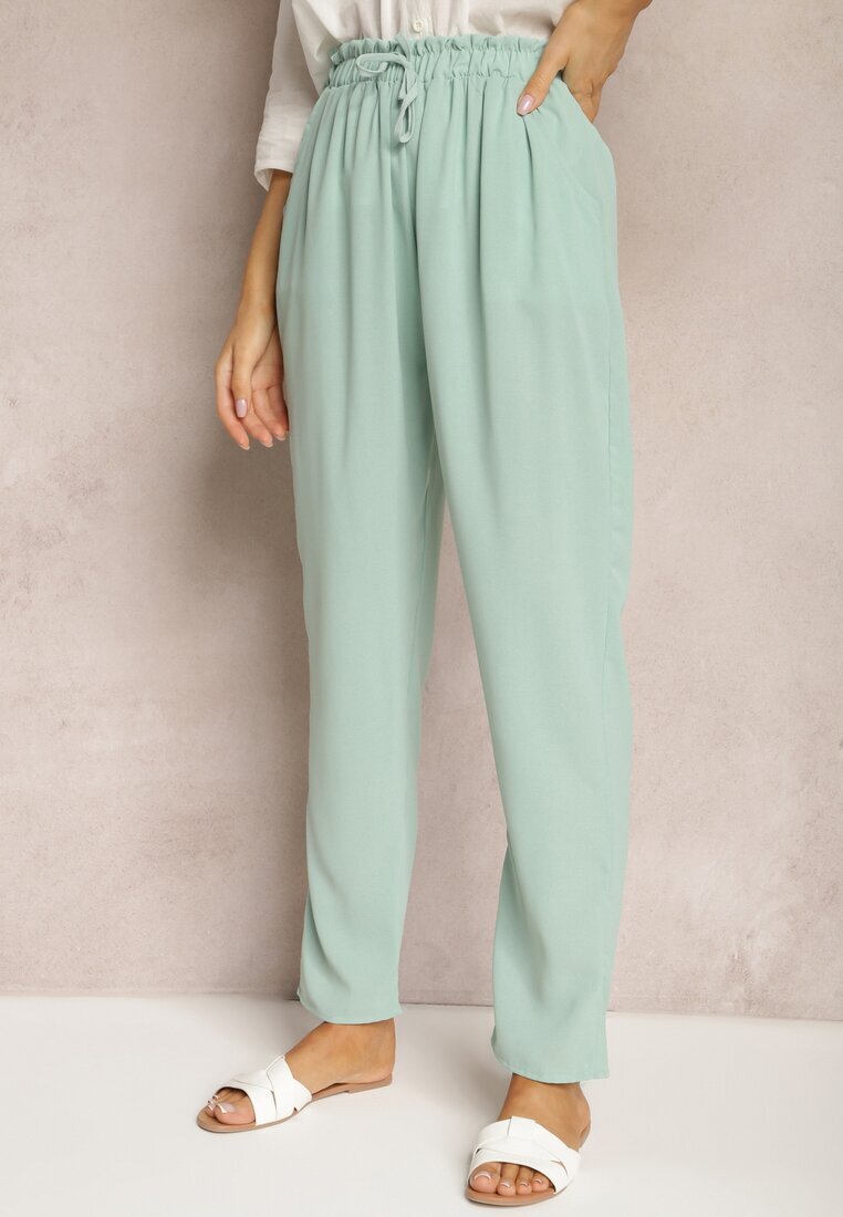 dbt fashion Pantaloni Verde deschis cu talie normală cu elastic și șnur în talie Cerinda
