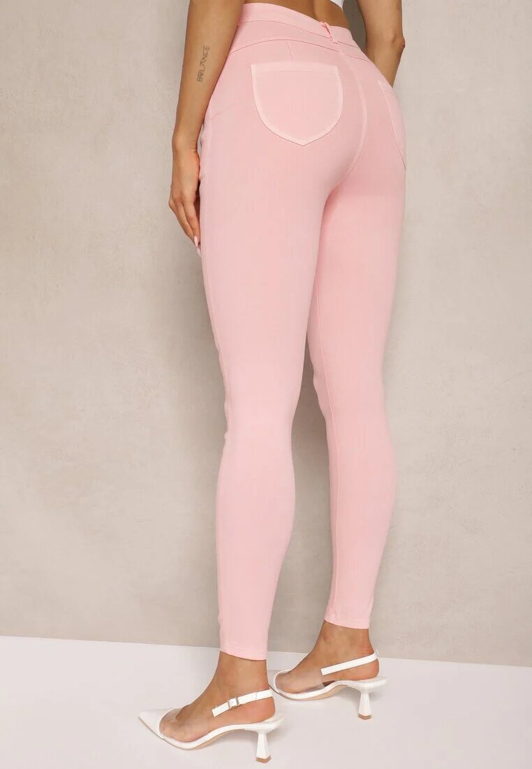 defox Blugi Skinny Roze cu bumbac High Waist Lorie