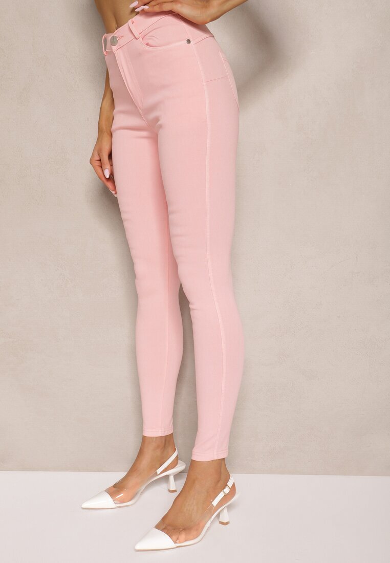 defox Blugi Skinny Roze cu bumbac High Waist Lorie
