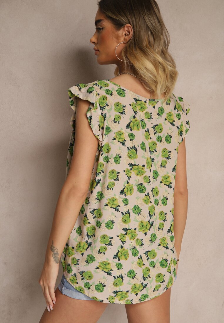 defox Bluză Florală Verde din Bumbac Ulosirenia