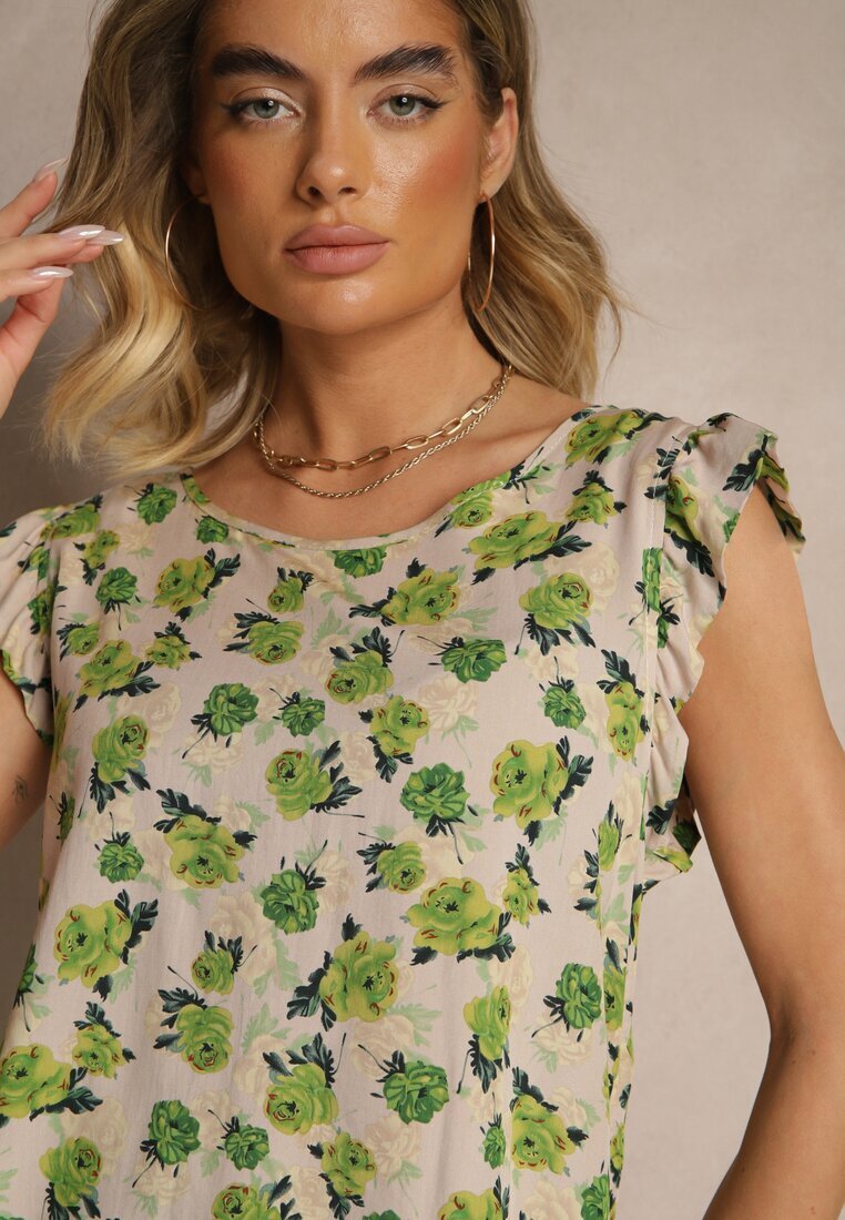 defox Bluză Florală Verde din Bumbac Ulosirenia