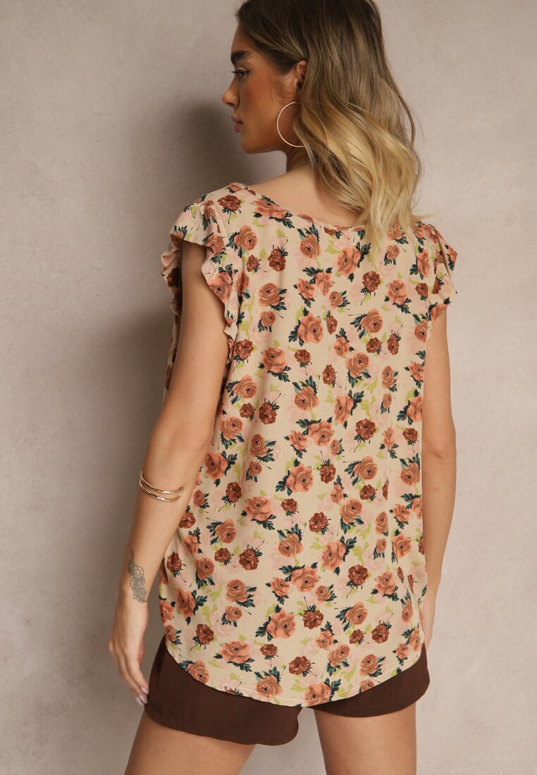 defox Bluză Maro Florală din Bumbac Ulosirenia