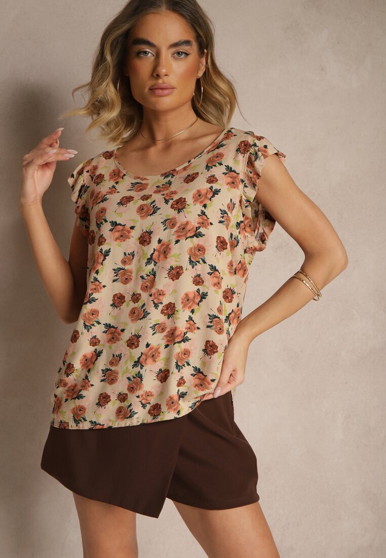 defox Bluză Maro Florală din Bumbac Ulosirenia