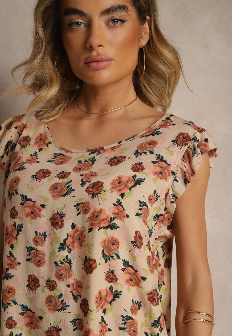 defox Bluză Maro Florală din Bumbac Ulosirenia