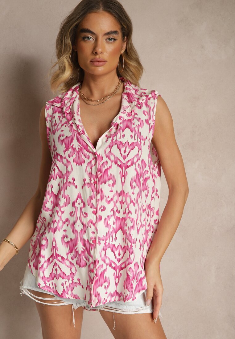 defox Cămașă Roz din Bumbac Decorată cu Model Abstract Uloserina