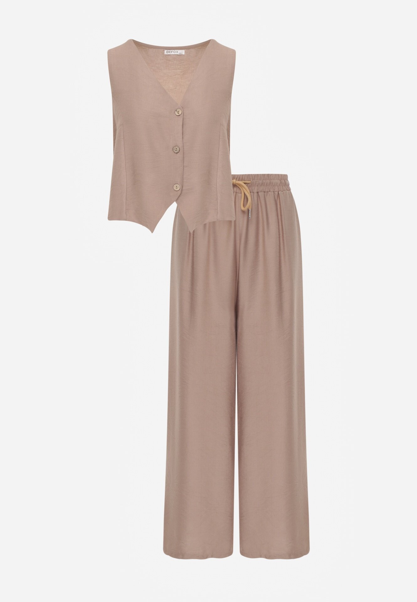 defox Compleu de vară din vâscoză vestă de costum și pantaloni wide leg Norelis Bej