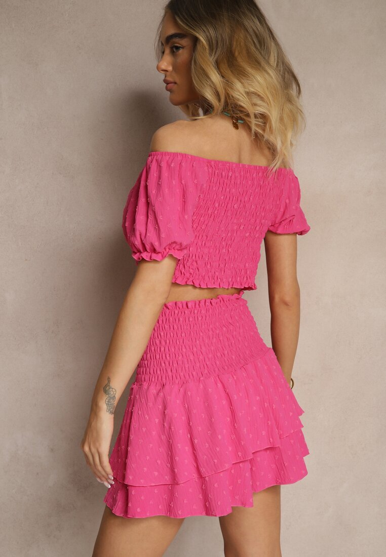 defox Compleu Fucsia cu relief decorativ Fustă-Pantaloni scurți și Bluză spaniolă Sarilessa