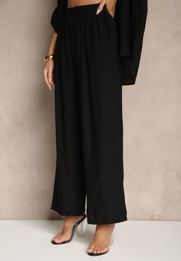 defox Compleu Negru din viscoză cu Croială Lejeră cu Cămașă și Pantaloni Sesorilia