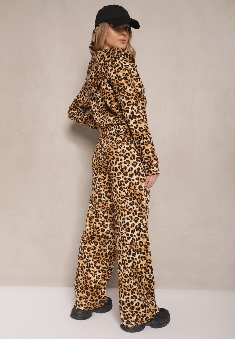 defox Compleu Trening Maro deschis cu imprimeu leopard Bluză și Pantaloni cu croială largă Zelhira