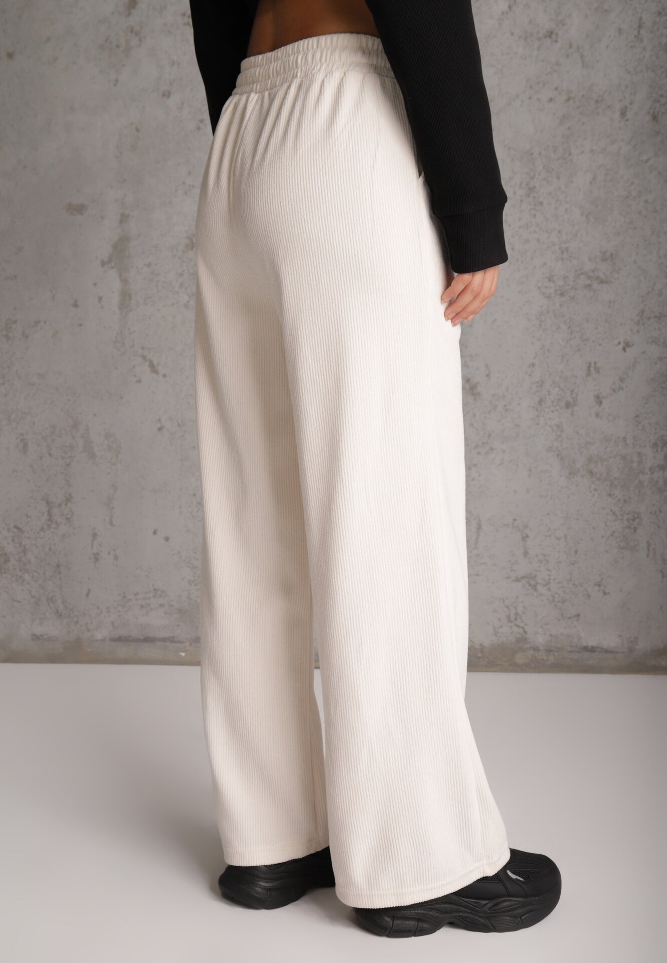 defox Pantaloni Albi cu croială largă High Waist cu legătură în talie Ettianne