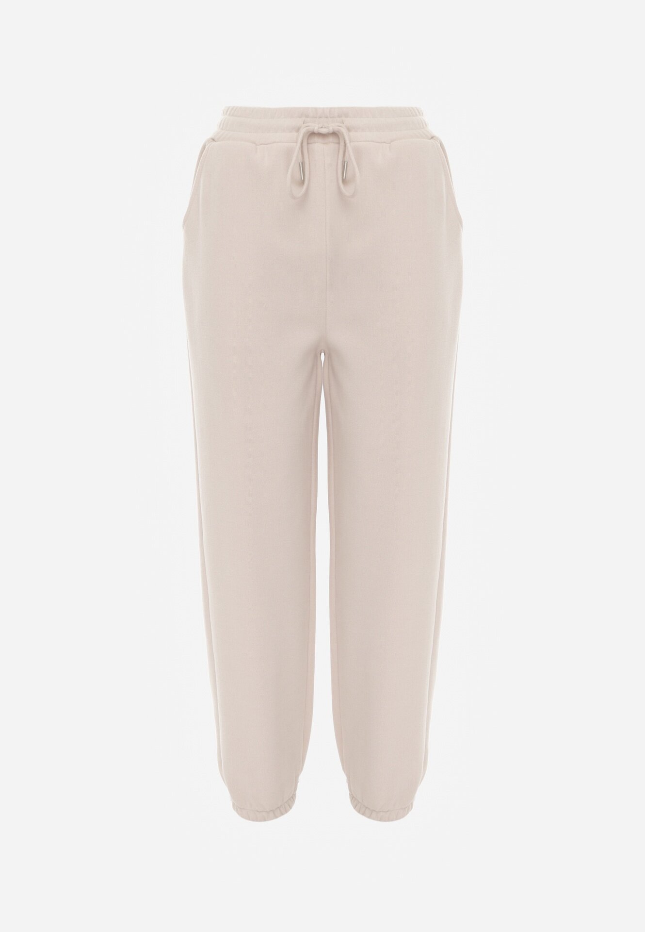 defox Pantaloni Bej de Trening din Bumbac cu Căptușeală Călduroasă Decorați cu Șnur Citila