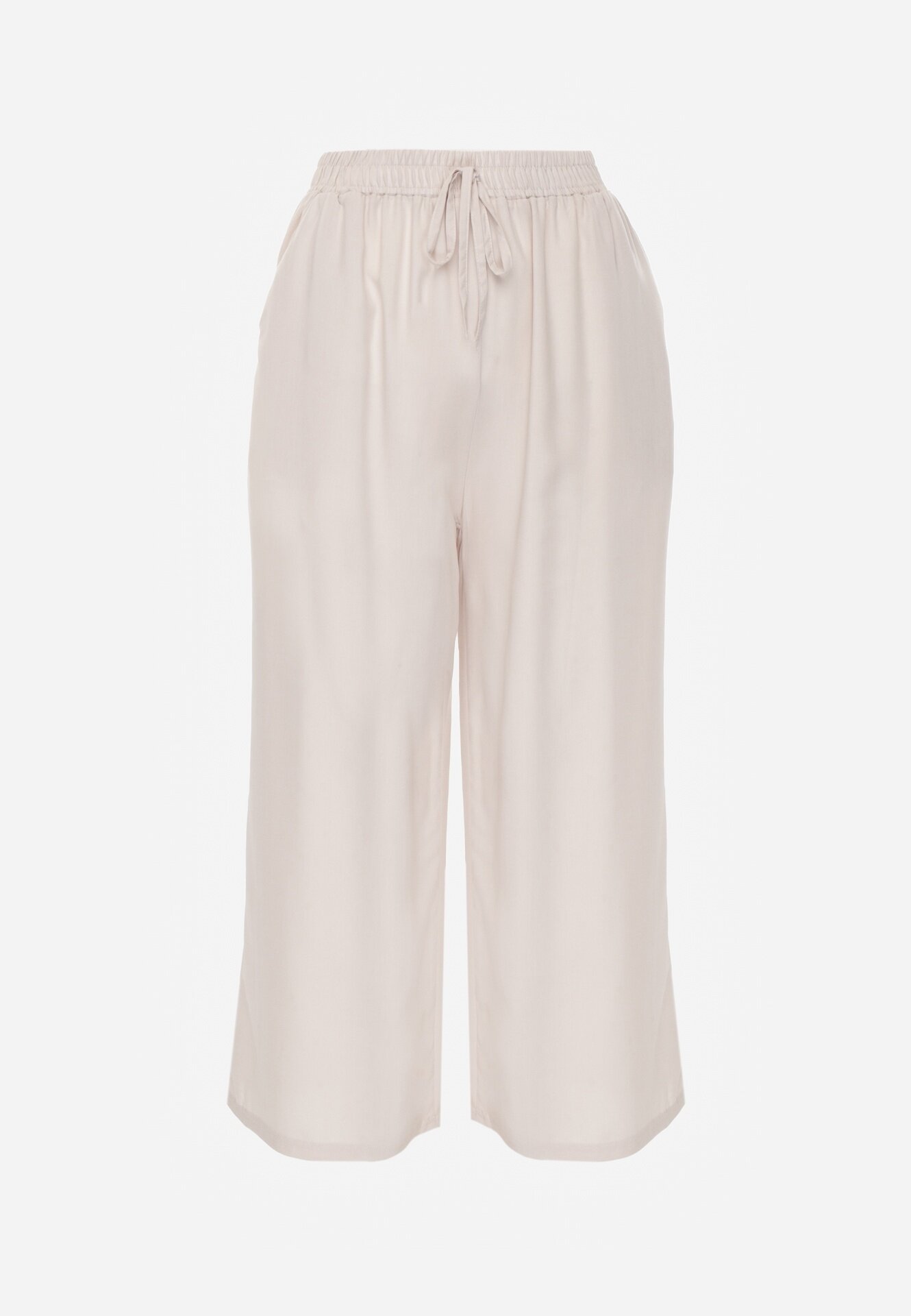 defox Pantaloni bej deschis din Bumbac tip Palazzo cu Elastic în Talie Fieana