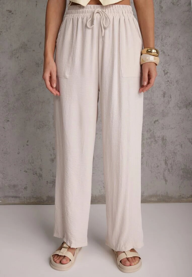 defox Pantaloni Bej deschis Largi din Viscoză cu elastic în talie Lealirre
