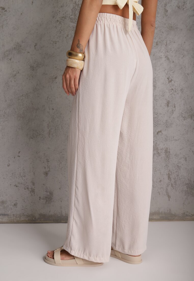 defox Pantaloni Bej deschis Largi din Viscoză cu elastic în talie Lealirre