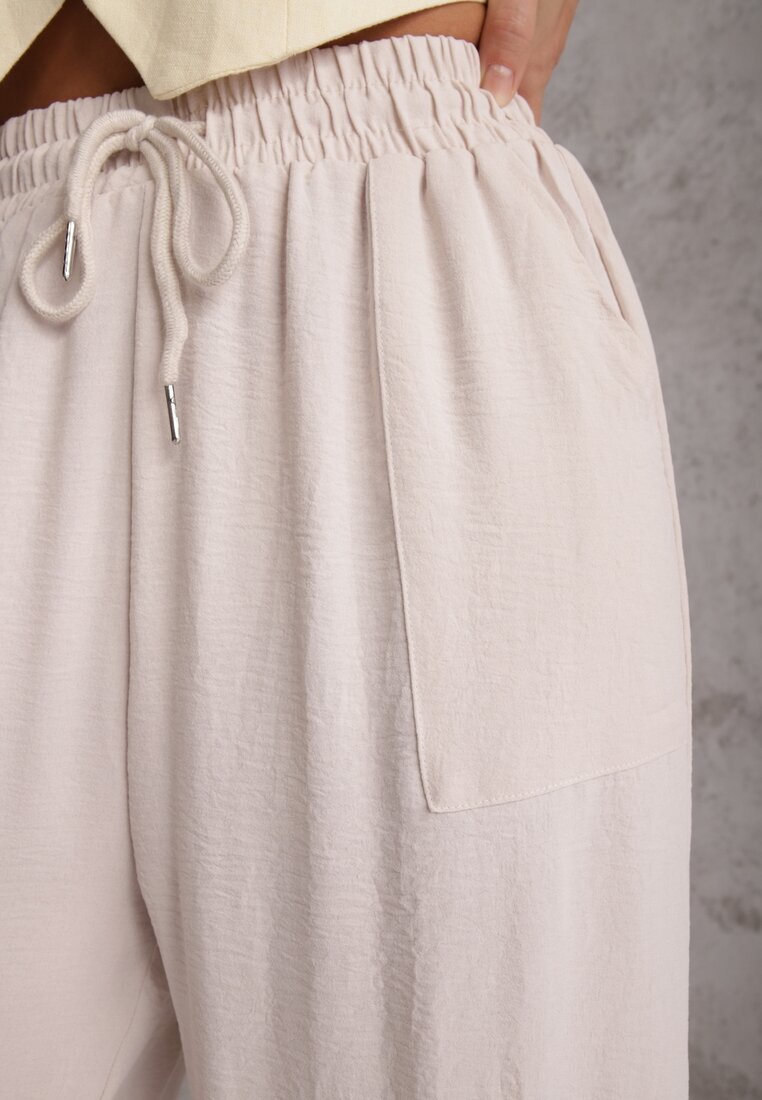 defox Pantaloni Bej deschis Largi din Viscoză cu elastic în talie Lealirre
