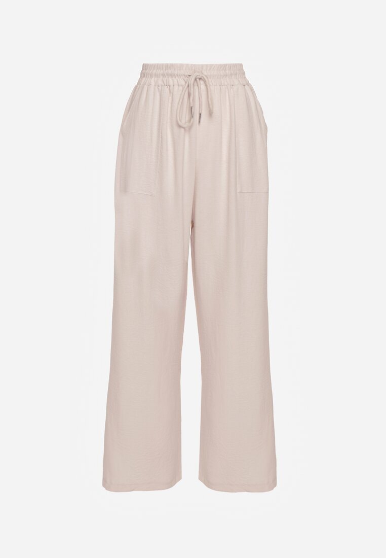 defox Pantaloni Bej deschis Largi din Viscoză cu elastic în talie Lealirre
