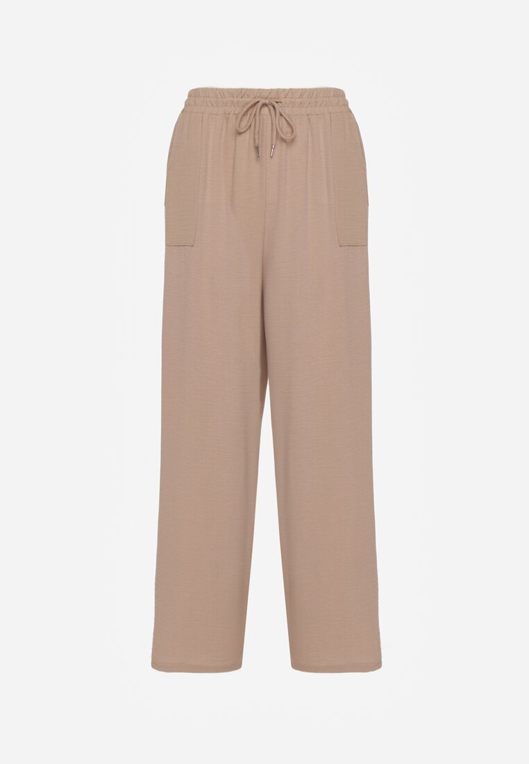 defox Pantaloni Bej închis Largi din Vâscoză cu Elastic în Talie Lealirre