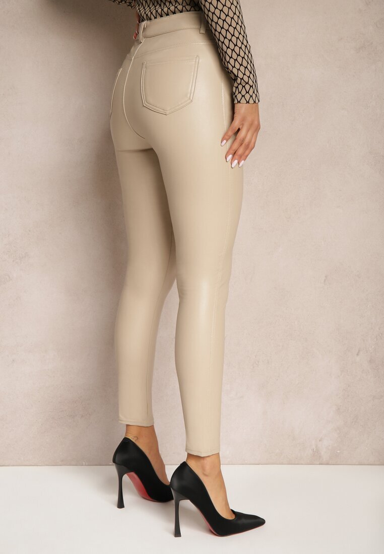defox Pantaloni Bej Skinny din Piele Ecologică Zorlemi