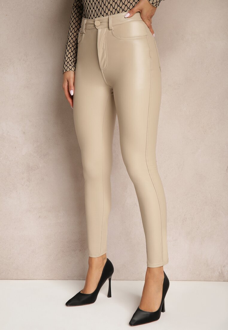 defox Pantaloni Bej Skinny din Piele Ecologică Zorlemi