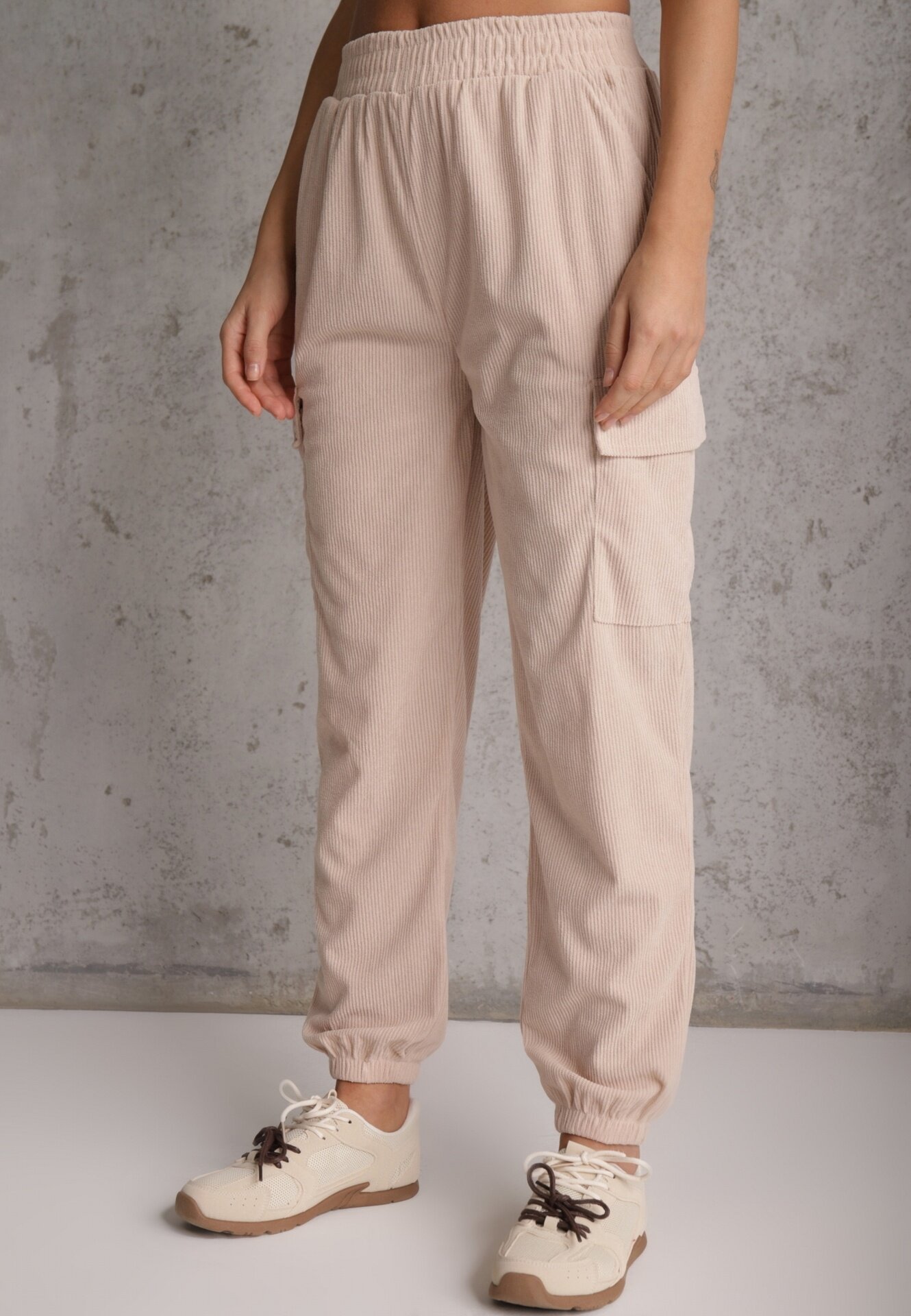 defox Pantaloni Bej Tip Cargo High Waist Worseli