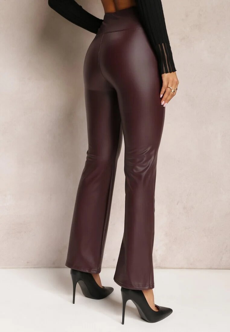 defox Pantaloni bordo evazați din piele ecologică și cu elastic în talie Dawi