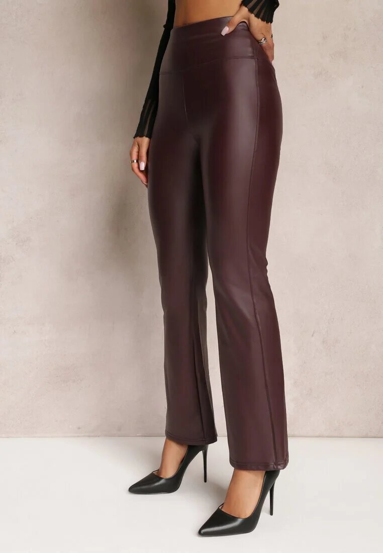 defox Pantaloni bordo evazați din piele ecologică și cu elastic în talie Dawi