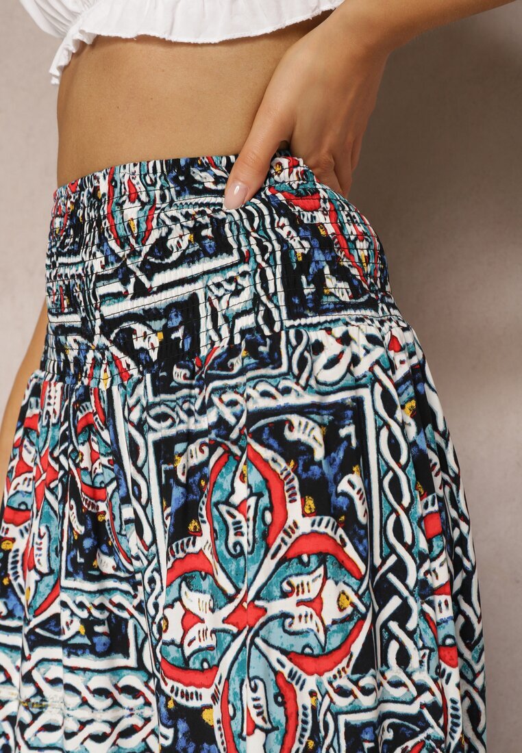 defox Pantaloni culotte bleumarin din bumbac talie înaltă cu elastic în talie Palovia