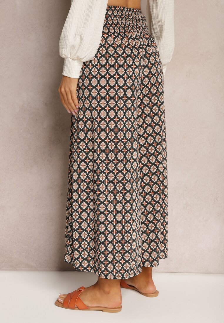 defox Pantaloni culotte largi verde închis cu elastic în talie Zaphelia