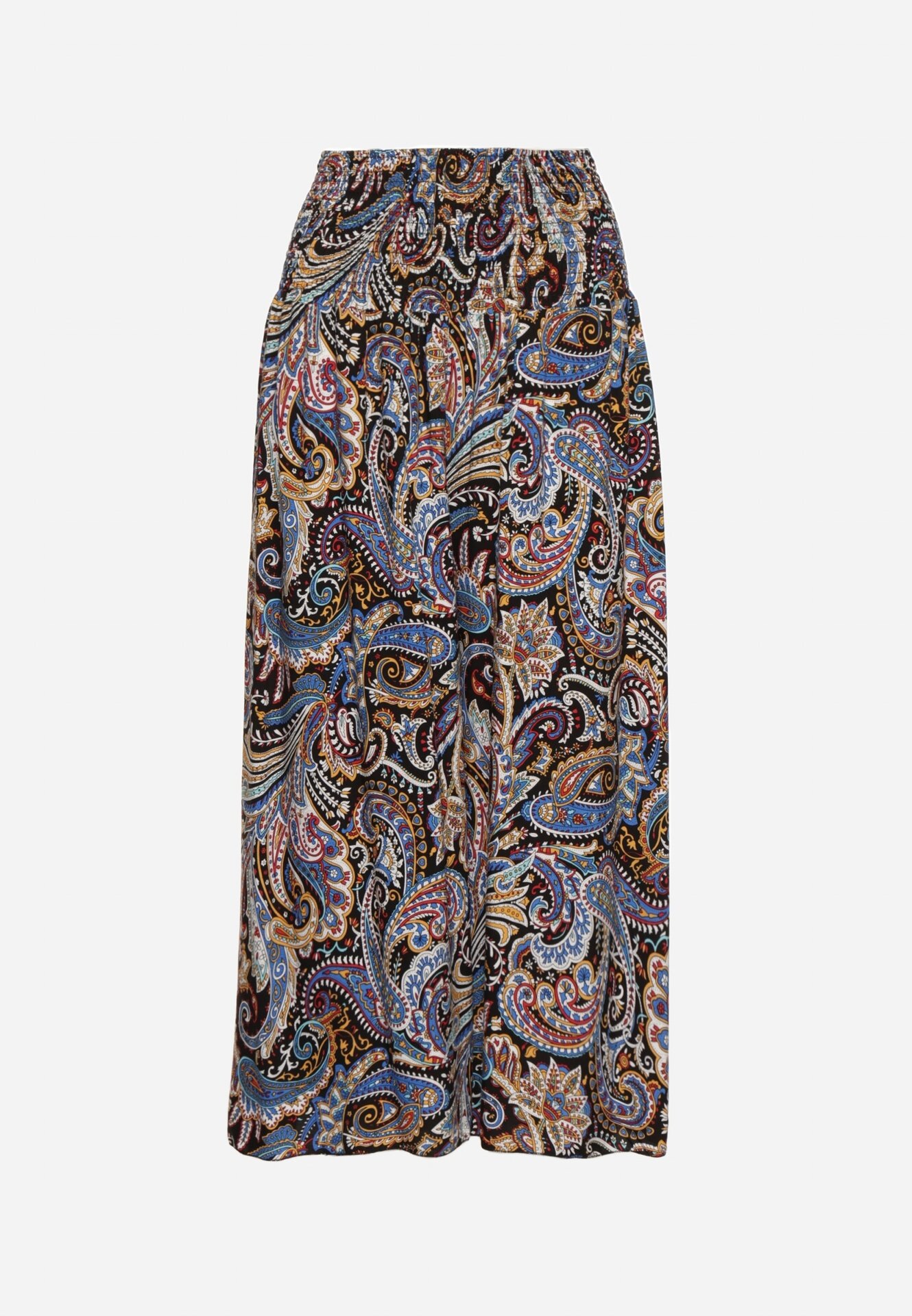 defox Pantaloni Culottes Negru-Bleumarin din Bumbac cu Model Paisley Gwinamas