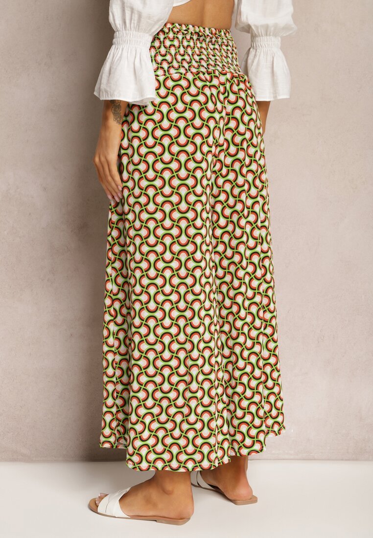 defox Pantaloni Culottes Verde deschis cu picioare largi și elastic în talie Demia