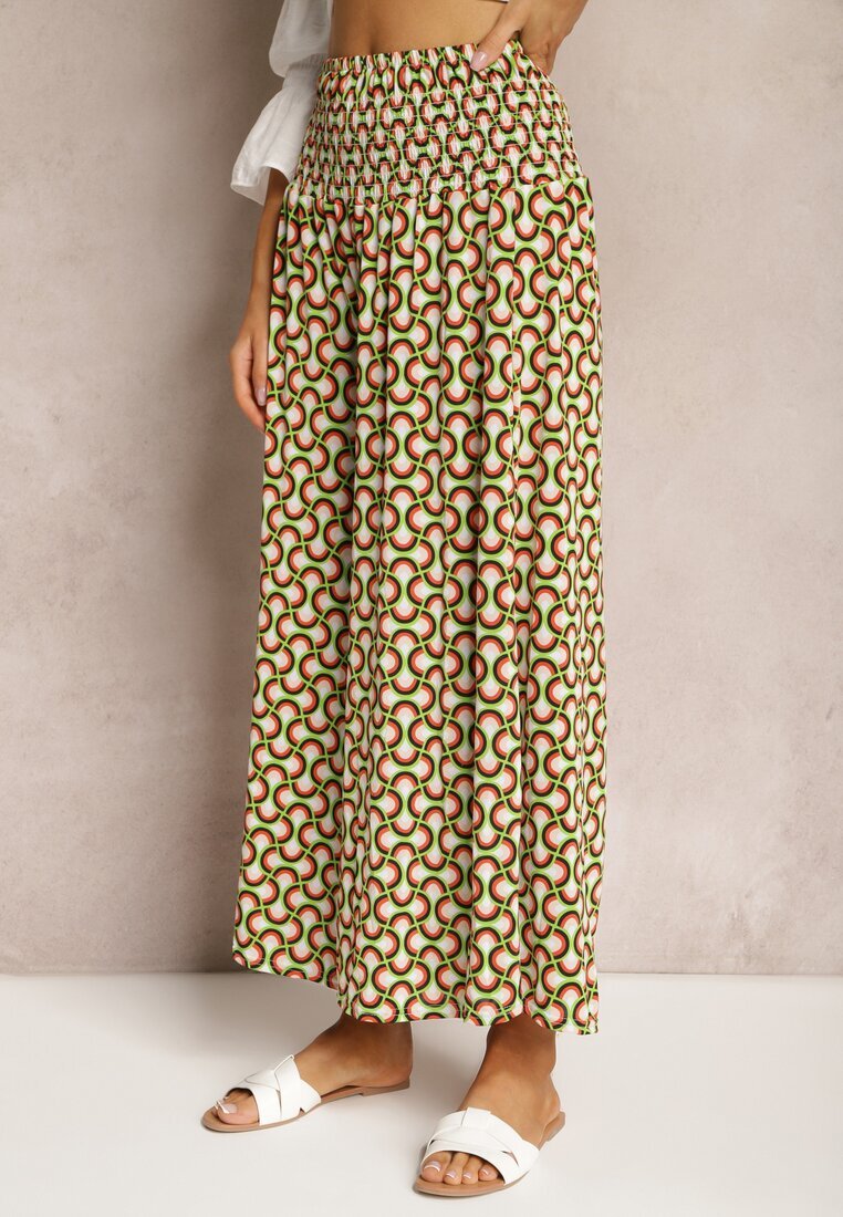 defox Pantaloni Culottes Verde deschis cu picioare largi și elastic în talie Demia