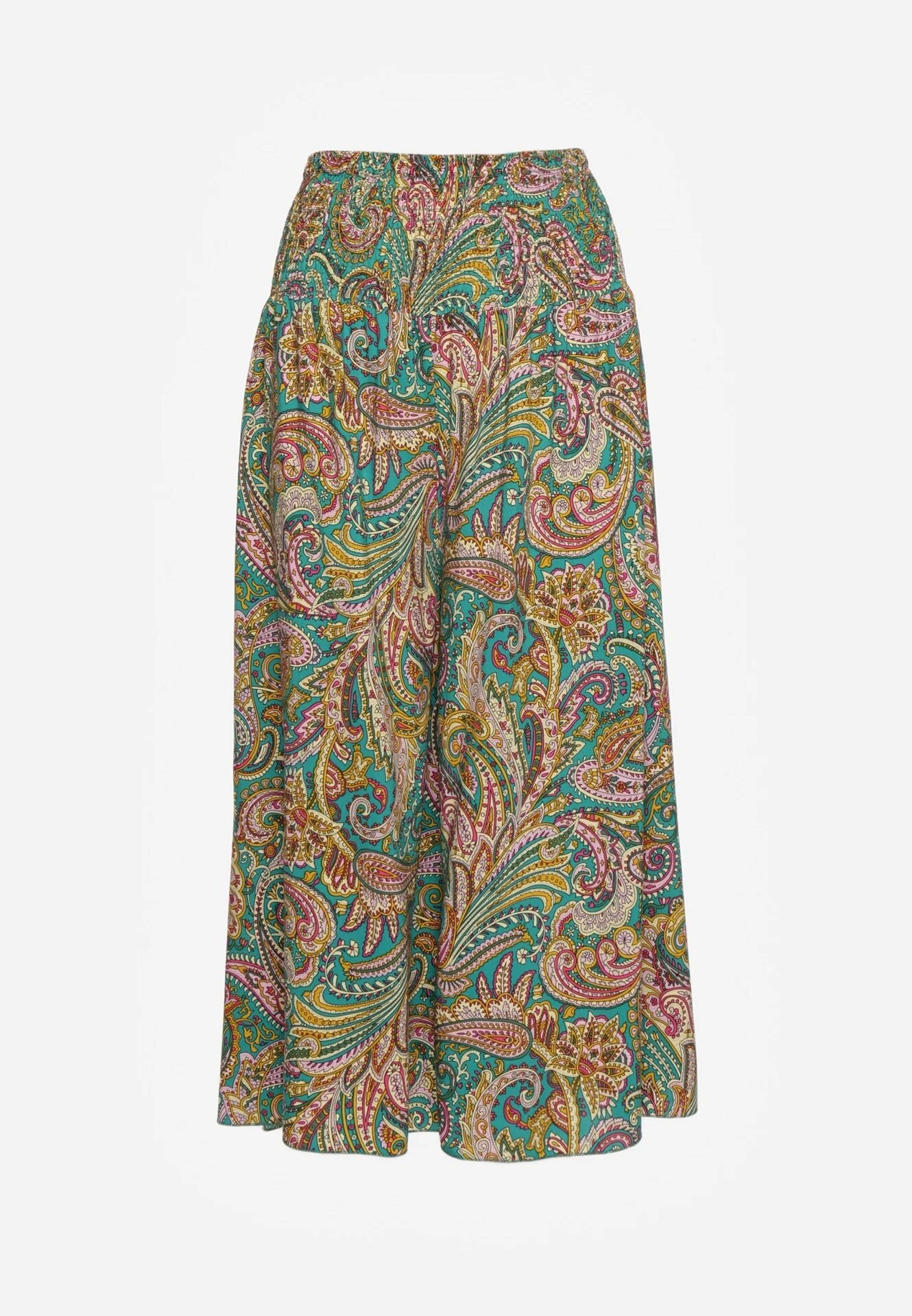 defox Pantaloni Culottes Verzi din Țesătură de Bumbac Decorați cu Model Paisley Gwinamas