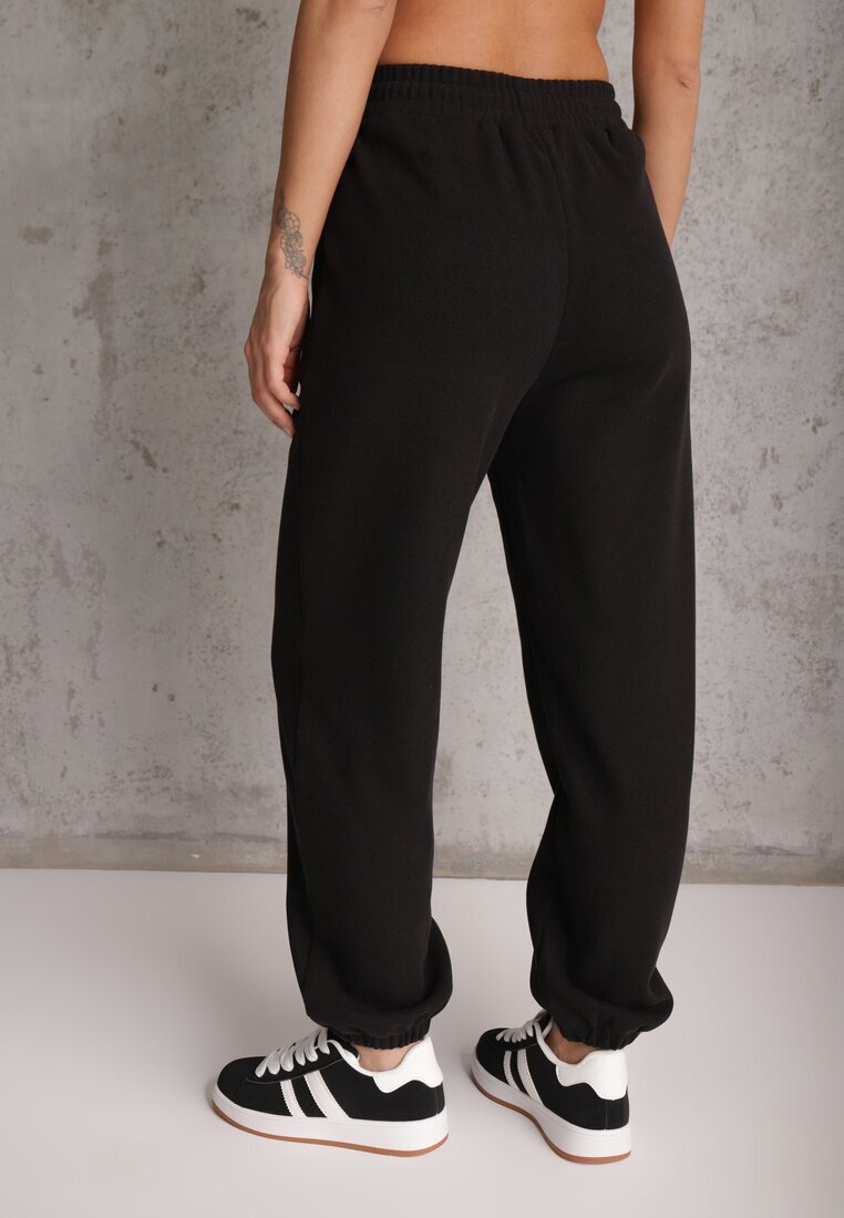 defox Pantaloni de Trening Negri din Bumbac Căptușiți Decorați cu Șnur Citila