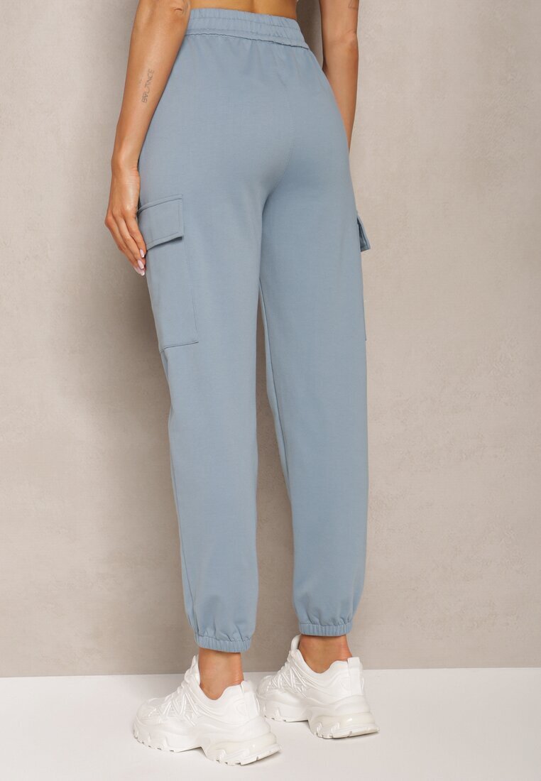 defox Pantaloni din bumbac albaștri cu talie elastică în stil sport Cargo Lofriena