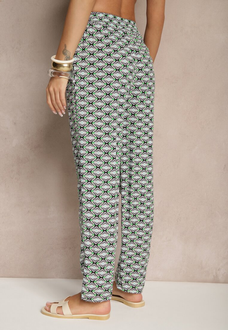 defox Pantaloni din bumbac verzi cu buzunare cu imprimeu geometric Lisariella