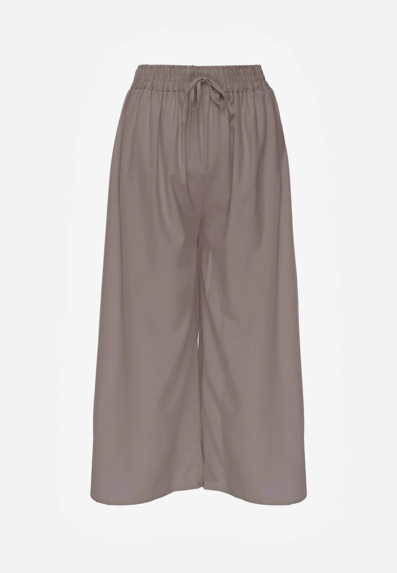 defox Pantaloni Gri Talie înaltă cu craci largi din viscoză cu elastic în talie Crisantas