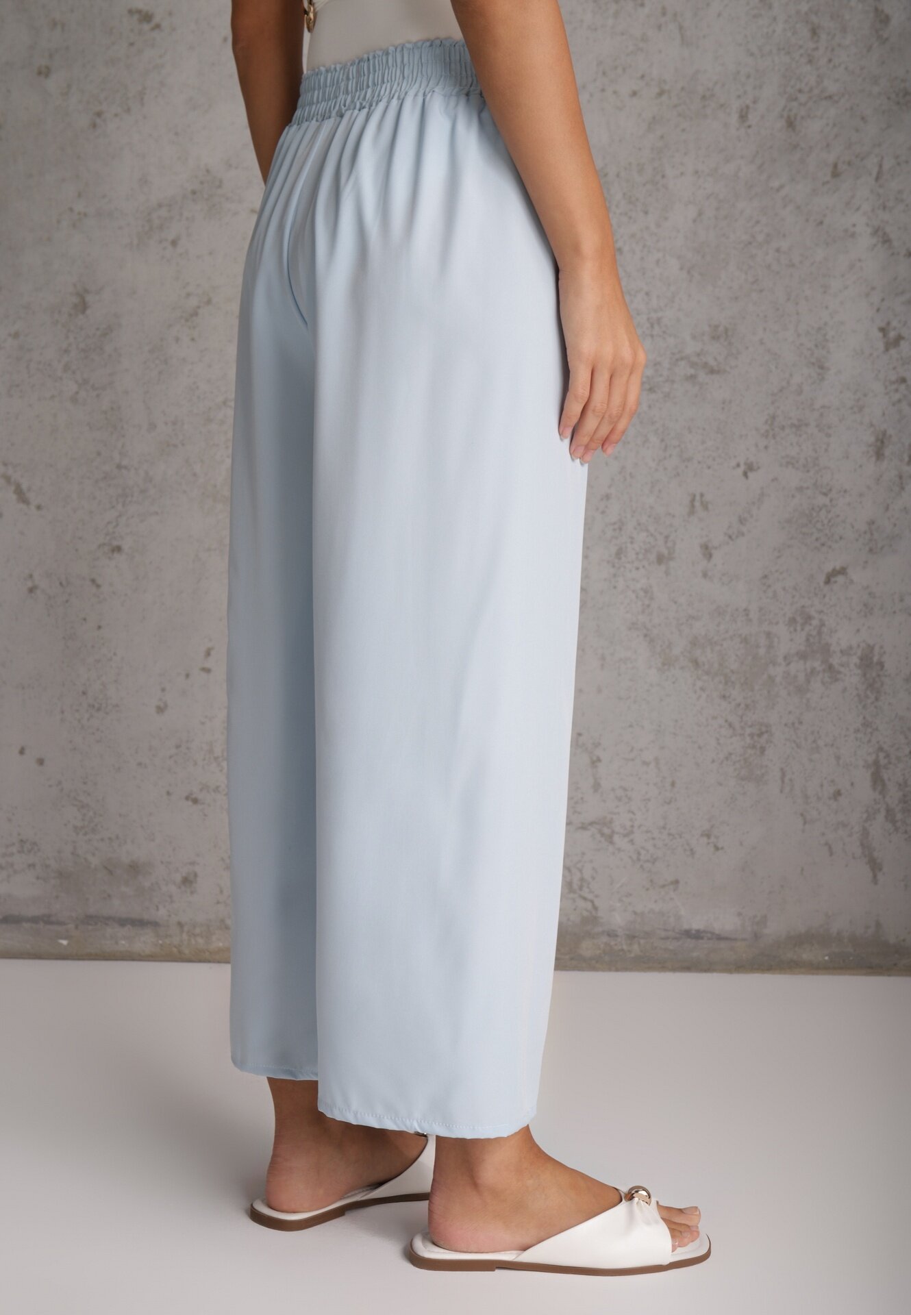 defox Pantaloni High Waist Albastru deschis cu croială largă din Viscoză cu elastic în talie Crisantas