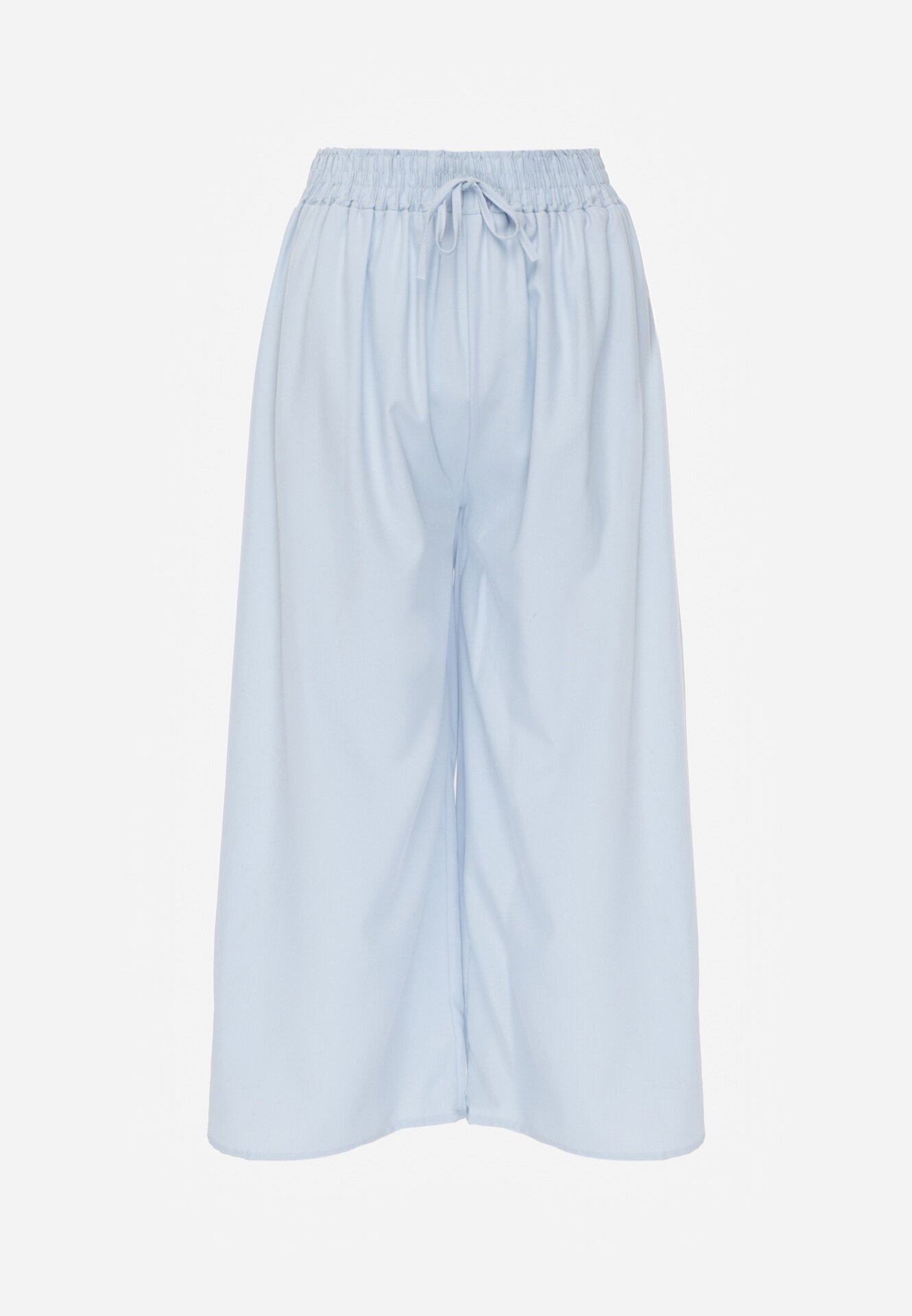 defox Pantaloni High Waist Albastru deschis cu croială largă din Viscoză cu elastic în talie Crisantas