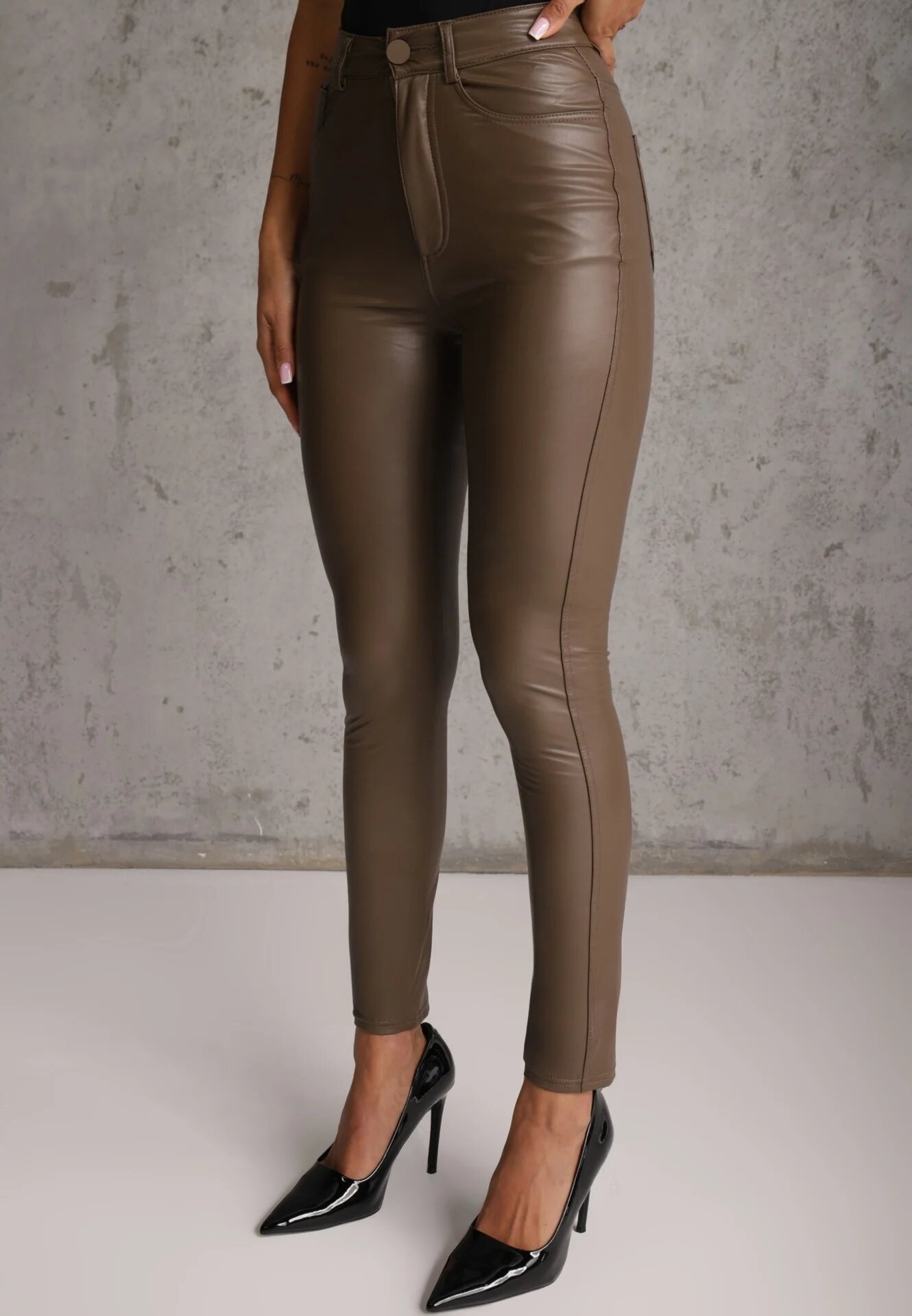 defox Pantaloni Maro croi skinny din piele ecologică Zorlemi