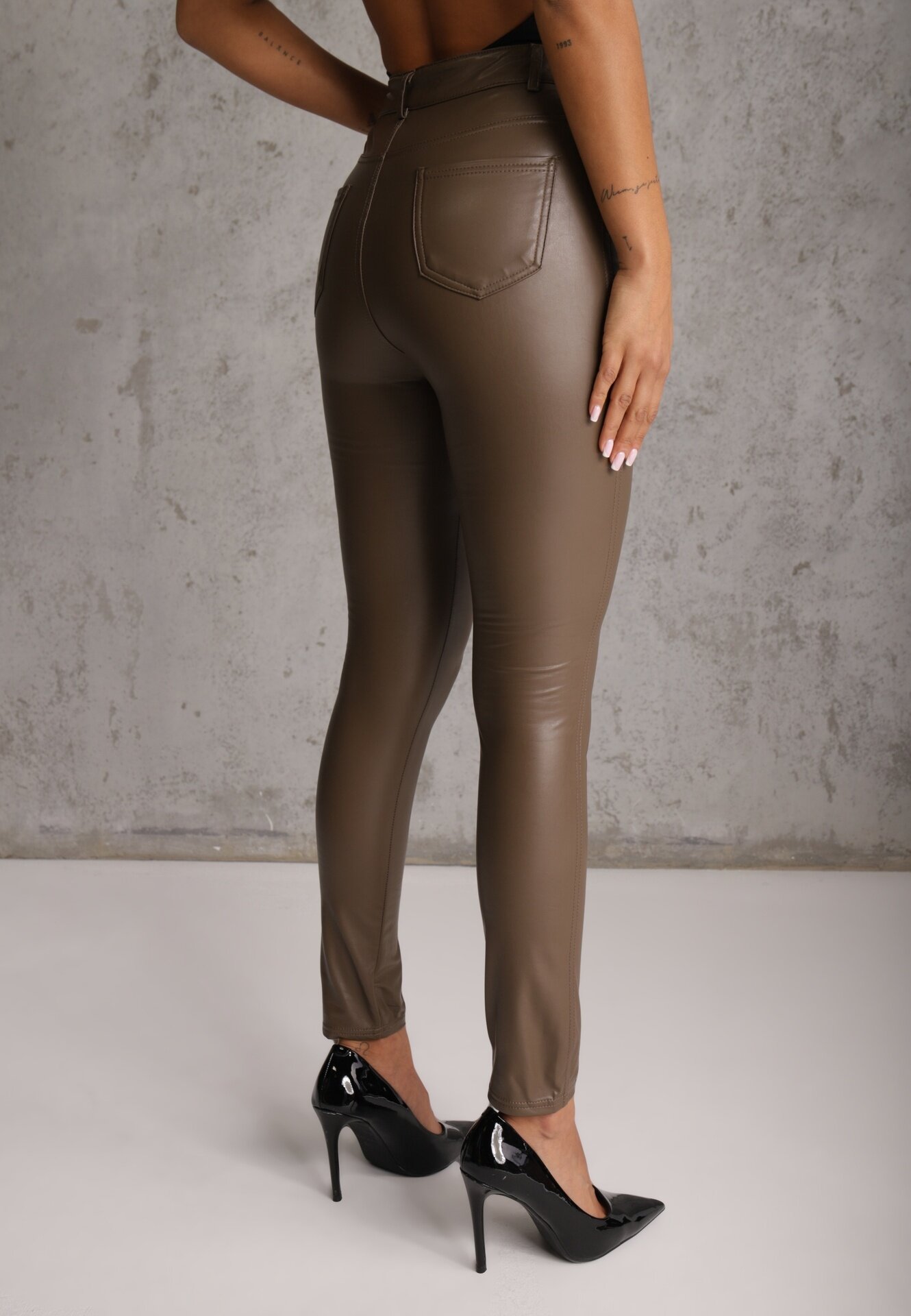 defox Pantaloni Maro croi skinny din piele ecologică Zorlemi