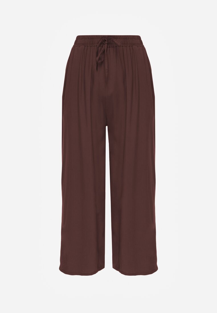 defox Pantaloni Maro din Bumbac Tip Palazzo cu Elastic în Talie Fieana