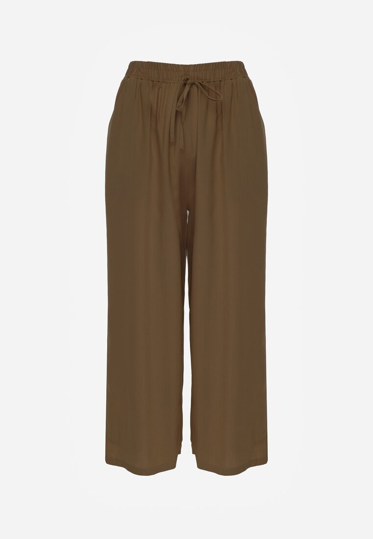 defox Pantaloni Maro din Bumbac Tip Palazzo cu Elastic în Talie Fieana